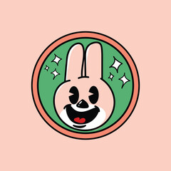 Vector illustration of cute rabbit character on pink background with white outline