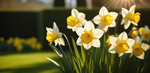 Obraz premium Narcissus daffodils spring garden flowers groing floral farm greenery park womens day mothers