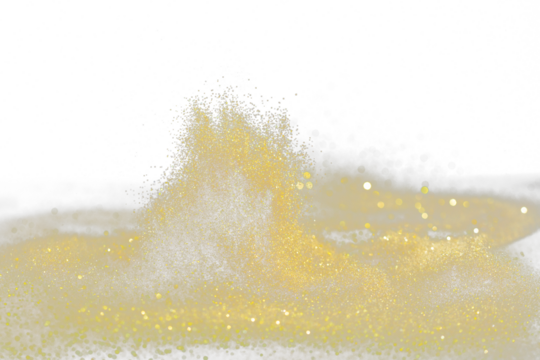 Explosion metallic gold glitter sparkle. Golden Glitter powder spark blink celebrate, blur foil explode in air, fly throw gold glitters particle. Black background isolated, selective focus Blur bokeh