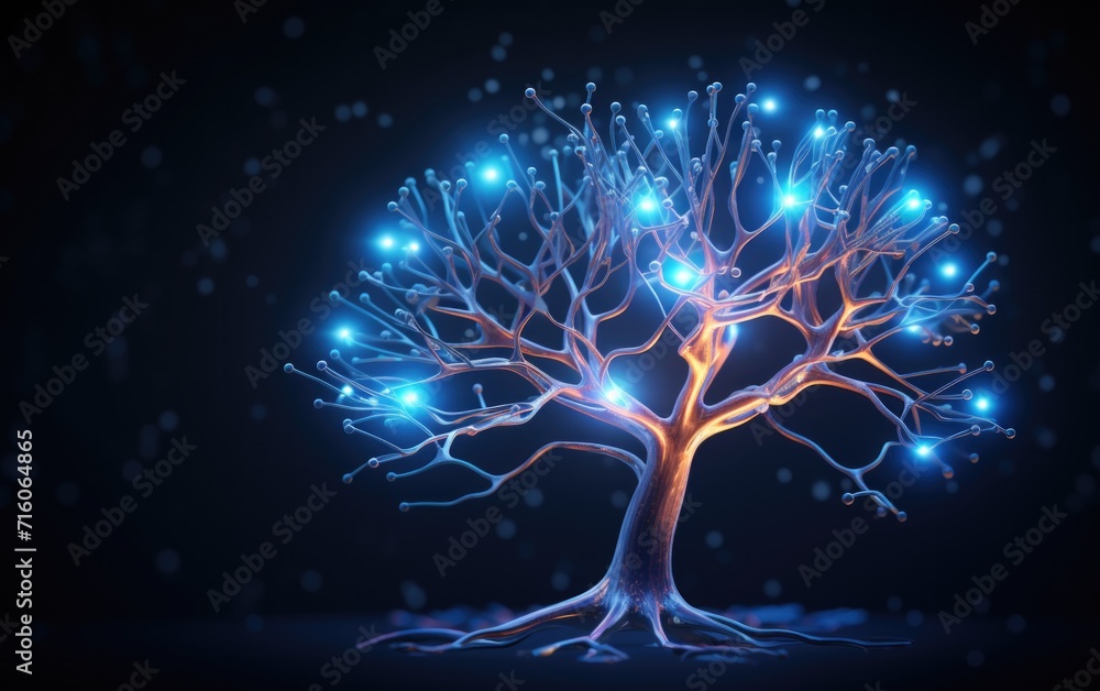 Aufkleber a glowing tree with glowing lights on it. generative ai.
