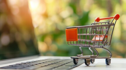 Online Shopping Shopping Cart on Top of Laptop Computer Generative AI