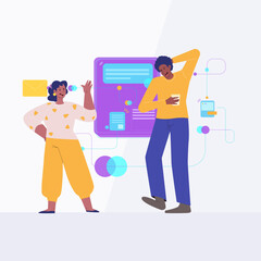 2 people working on project updates