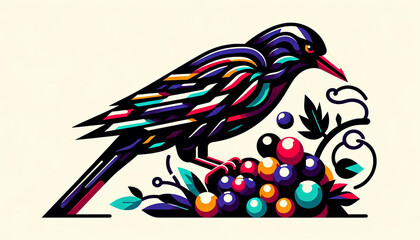 blackbird eating grapes