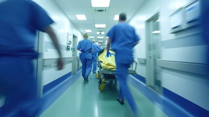 Emergency Room Doctors Walking Down Hospital Hallway Generative AI - obrazy, fototapety, plakaty