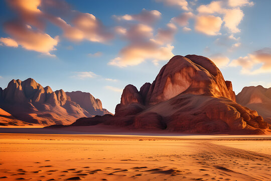 Golden Sunset and Fantastic Rock Mountain: A Beautiful View of the Al-Ula Desert generative ai
