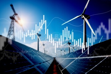 Obraz premium Green energy electricity prices, window turbine