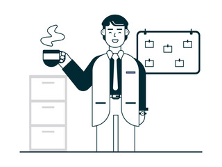 Employees enjoying coffee in the office. Coffee time vector illuatrations.