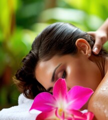 Obraz na płótnie Canvas Woman Enjoying a Soothing Back Massage at a Relaxing Spa Generative AI