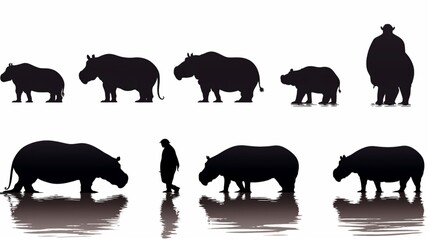 Hippopotamus africa silhouettes set large pack Ai Generative