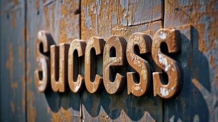 Brown Success concept creative horizontal art poster. Photorealistic textured word Success on artistic background. Horizontal Illustration. Ai Generated Achievement and Victory Symbol.