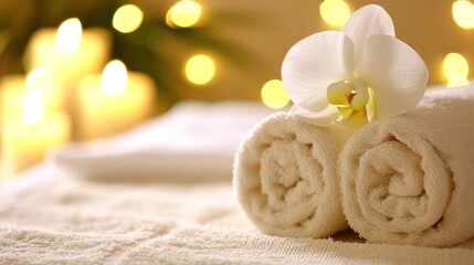 Two Rolled Up Towels With a Flower Serene Spa Retreat and Pampering Generative AI