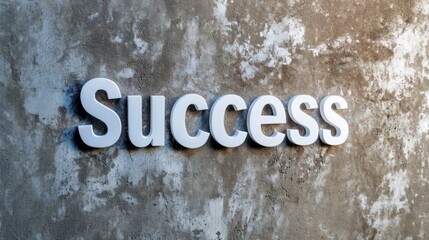 Grey Glossy Surface Success concept creative horizontal art poster. Photorealistic textured word Success on artistic background. Horizontal Illustration. Ai Generated Achievement and Victory Symbol.
