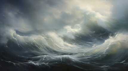 Baroque Inspired Artwork of Turbulent Sea Waves. Dangerous big waves.