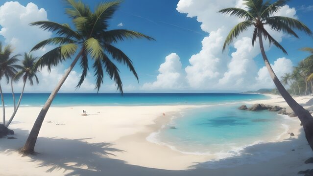 Beach landscape with palm trees, wallpaper