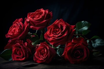 RED ROSES ON BLACK BACKGROUND