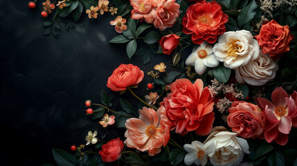 Obraz na płótnie Canvas red rose petals on black background