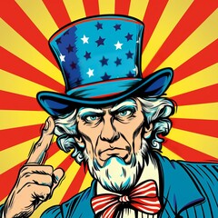 Colorful pop art style illustration of Uncle Sam