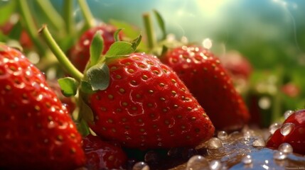 fresh dewy strawberries forming a bumpy red landscape Ai Generative