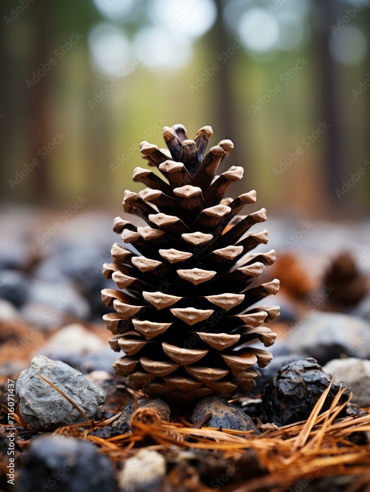 Sticker A close-up macro photo of a pine cone in a forest, showcasing the intricate details and textures of nature. Generative AI.