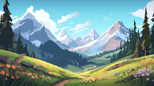 Mysterious landscape of majestic mountains in spring Ai Generative