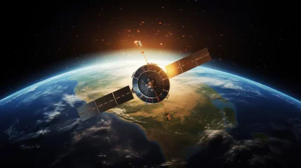 Foto op Canvas Satellites orbiting the earth in outer space, future information technology advances. © Muamanah