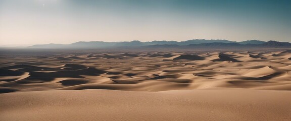 Expansive Desert Landscape, a vast desert expanse under a clear blue sky, symbolizing endurance