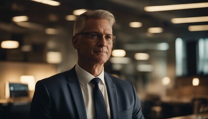 Fototapeta premium Experienced Male Executive, a portrait of an experienced male executive with a commanding gaze
