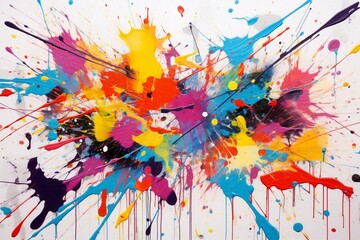 Vibrant backdrop of abstract paint splatters - contemporary artwork. Generative AI
