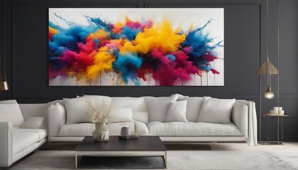 Modern Abstract Wall Art, a large canvas featuring a splash of vibrant colors against a stark white