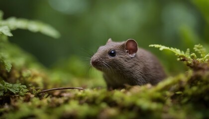 Naklejka na ściany i meble Pygmy Shrew in Underbrush, a pygmy shrew darting through the dense underbrush, its tiny form a blur 