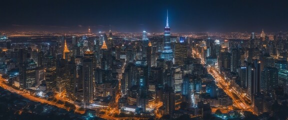 Vibrant Cityscape at Night, a cityscape at night captured in HDR, the city lights creating