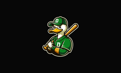 mascot design of duck wearing hat bass ball vector mascot design