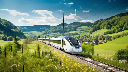 intercity express train in the German Black Forest: Germany's high-speed ICE train zooms