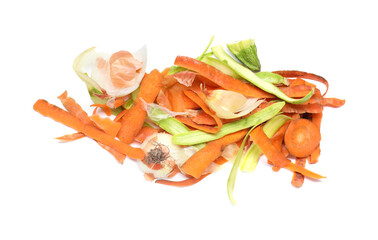 Peels of fresh vegetables isolated on white
