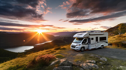 Luxury Motorhome in a National Park: A state-of-the-art motorhome with all the comforts of home parks - obrazy, fototapety, plakaty