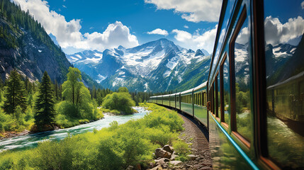 scenic train through the rocky mountain. On a scenic train through the Rocky Mountains - obrazy, fototapety, plakaty