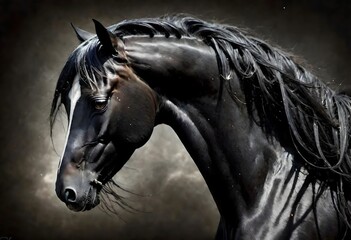 black horse - obrazy, fototapety, plakaty