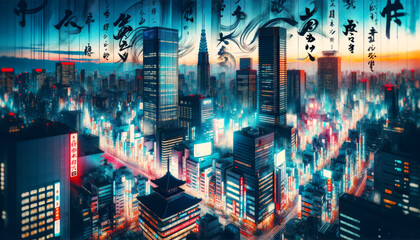 Calligraphic Abstract City Dreamscape.
An abstract cityscape with calligraphic design elements and neon colors.
