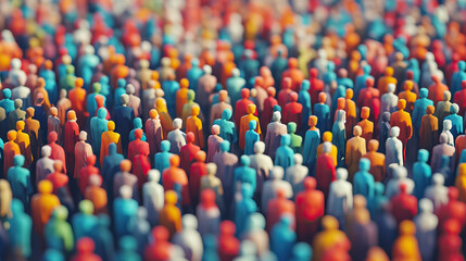 Diverse Unity: A Large Crowd of People Standing Together, Representing a Diverse Community and Emphasizing the Concept of Teamwork. 3D Colorful. Vivid.