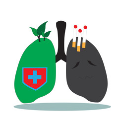 cartoon illustration of green healthy lungs and black smoking lungs. health icon symbol vector
