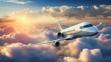 Obraz premium luxurious private jet flying over offering glimpse of horizon and thesense of freedom and exclusivity