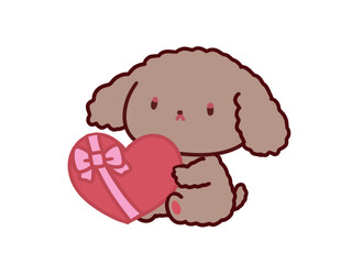 ハートを持つトイプードルのかわいいデフォルメイラスト