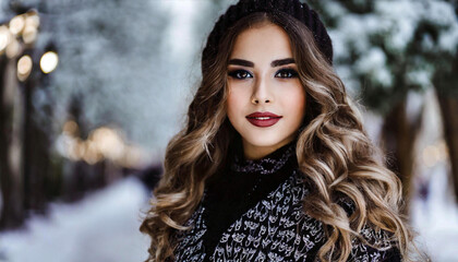 Fototapeta na wymiar Woman Close-up Winter Outdoor Portrait