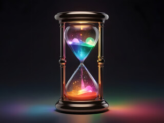 hourglass on black background colorful time passing design background