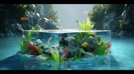illustration of river pool piece of aquarium Ai Generative