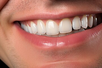 Perfect smile. Close-Up of Middle-Aged Mans Perfectly White Teeth after Dental Procedure