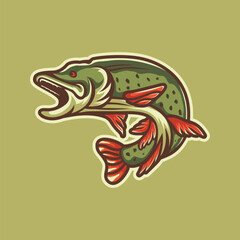 Pike fish mascot logo character illustration