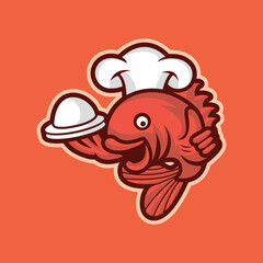 Chef fish mascot logo design illustration