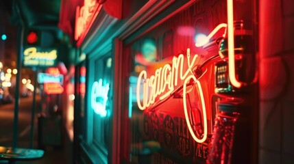 A glowing display of vintage neon signs a tribute to the pas - obrazy, fototapety, plakaty