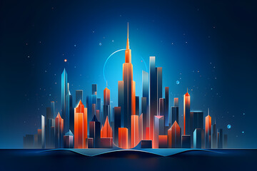 beautiful night city skyline - obrazy, fototapety, plakaty